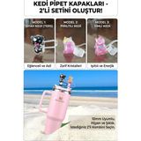10MM Stanley Quencher Uyumlu 2’li Silikon Pipet Kapağı Koruyucu– Sevimli Kedi Figürlü Pipet Tıpası