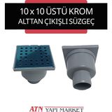 10X10 Üstü Krom Kare Yer Süzgeci – 50'lik Alttan Çıkışlı Gider – Banyo, Balkon, Teras Için Su Tahliye Izgarası
