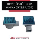 10X10 Üstü Krom Kare Yer Süzgeci – 50'lik Yandan Çıkışlı Su Gideri – Banyo, Balkon, Teras Tahliye Izgarası