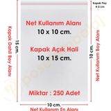 10X10+5 Cm. (10X15) 250 Adet Şeffaf Bantlı Yapışkanlı Jelatin Poşet