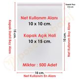 10X10+5 Cm. (10X15) 500 Adet Şeffaf Bantlı Yapışkanlı Jelatin Poşet
