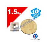 10X10X3Mm (6X3Mm) Havşalı Kare Güçlü Neodyum Mıknatıs 10 Adet