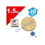 10X10X3Mm (6X3Mm) Havşalı Kare Güçlü Neodyum Mıknatıs 20 Adet