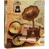 10x15 CM 600'lük Kutulu Gramafon Desenli Fotoğraf Albümü kahverengi