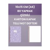10X15 cm (A6) 80 Yaprak Çizgili Karton Kapak Telli Not Defteri - Mor