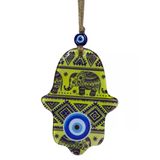 10X15 Cm Cam Fatma Ana Eli Duvar Süsü - Filli Ve Nazarlık Motifli Otantik Duvar Dekoru - Jüt İpli Sarı Hamsa Eli Ev Hediyesi