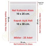 10X25+5 Cm. (10X30) 25 Adet Şeffaf Bantlı Yapışkanlı Jelatin Poşet