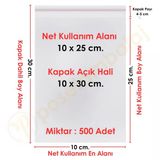 10X25+5 Cm (10X30) 500 Adet - Şeffaf Bantlı Yapışkanlı Opp Jelatin Poşet