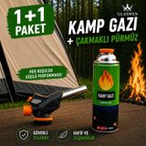 1+1 Çakmaklı Pürmüz Yedek Kartuşu Kamp Gazı 400 Ml Piknik Kamp Mangal Mutfak Ateş Tutuşturucu