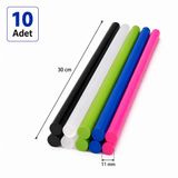 11 mm x 30 cm Karışık Renkli Silikon Tabancası Mumu – 10 Adet Sıcak Silikon Tabancası Yapıştırıcı Çubuğu – Şeffaf, Yeşil, Mavi, Pembe, Siyah