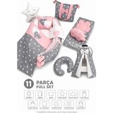 11 Parça Babynest Full Set, Pudra Gri Yıldızlı, Çantalı, Puset Örtülü - 100 x 100 cm