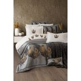 11 Parça Battaniyeli Çeyiz Seti - Tafta Yatak Örtüsü & Nevresimli Çeyiz Takımı-Peludo-Gri - 240 x 260 cm