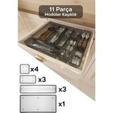 11 Parça Modüler Kaşıklık Seti - Ayarlanabilir Mutfak Çekmece Içi Düzenleyici Organizer Antrasit