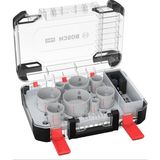11 x Pro Multi Material Power Change Plus Delik Açma Testeresi Seti, Şeffaf Kılıf (Yumuşak Ahşap, Alçıpan Duvar Için, Ø 25, 32, 40, 54, 60, 68, 76, 86 Mm, Profesyonel Aksesuar, Matkap/tornavida