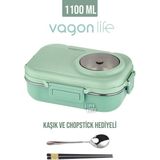 1100 ml Çorba Kaseli-Metal Kaşıklı Paslanmaz Çelik Bento Lunch Box Yeni Nesil Sefer Tası-F