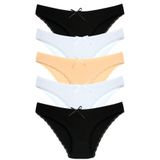 1101 Bikini Kadın T. Dantelli Külot Paketi, V32- Siyah,Beyaz,Ten, L