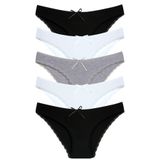 1101 Bikini Kadın T. Dantelli Külot Paketi, V33- Siyah,Beyaz,Gri, L
