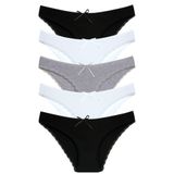 1101 Bikini Kadın T. Dantelli Külot Paketi, V33- Siyah,Beyaz,Gri, M