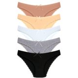 1101 Bikini Kadın T. Dantelli Külot Paketi, V7- Kapuçino, Ten, Beyaz, Gri, Siyah, M