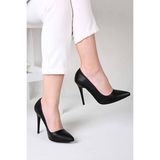 1116 Model Bereket Kundura 11 cm Siyah Stiletto Cilt Topuklu Ayakkabı - 00-Siyah