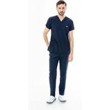 112 Giyim Gofre Likra Yarasa Kol Doktor Hemşire Tek Üst Forma Beyaz (GFR3003) - Lacivert - 3XL