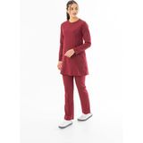 112 Giyim Likra Uzun Kol Doktor Hemşire Forması Alt Üst Takım Saks Mavisi (LTST20010) - Bordo - 2XL