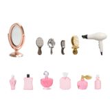 1/12 Ölçekli Minyatür Banyo Aksesuar Kiti Mini Plastik Saç Kurutma Makinesi Fırça Tarak Ayna Parfüm Şişesi Seti Mini Ev Yatak Odası Dekorasyonu için, Set A