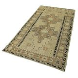 114x226 cm Taşpınar Bej Klasik Yün El Dokuma Modern Geometrik Etnik Eskitme Desenli Boho Oturma Odası Salon Yolluk Koridor Mutfak Halısı