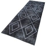 114x332 cm Geometrik Halı Gri Geometrik Yün El Dokuma Modern Geometrik Etnik Eskitme Desenli Boho Oturma Odası Salon Yolluk Koridor Mutfak Halısı