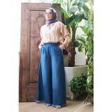 1153-Denim Püsküllü Pantolon Etek Koyu Mavi