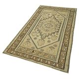 115x222 cm Taşpınar Bej Klasik Yün El Dokuma Modern Geometrik Etnik Eskitme Desenli Boho Oturma Odası Salon Yolluk Koridor Mutfak Halısı