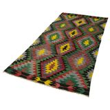 116x242 cm Anadolu Kilim Sarı Geometrik Yün El Dokuma Modern Geometrik Etnik Eskitme Desenli Boho Oturma Odası Salon Yolluk Koridor Mutfak Halısı