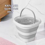 1175 Damla Katlanabilir Silikon Su Kovası 28X30CM Banyo Balkon Temizlik Kovası - 10 Lt Gri Beyaz - Gri - Beyaz - 28 x 30 cm