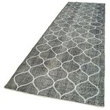 119x402 cm Geometrik Halı Gri Geometrik Yün El Dokuma Modern Geometrik Etnik Eskitme Desenli Boho Oturma Odası Salon Yolluk Koridor Mutfak Halısı