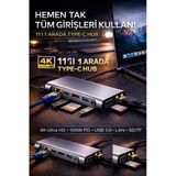 11İn1 Type-C Hub Usb 3.0 Hdmi 4K Vga Lan Sd/Tf 100W Pd Çoklayıcı Adaptör Dönüştürücü