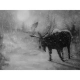11x14 Moose in Twilight Kar Baskısı (Gri Taban kış, 9x12)