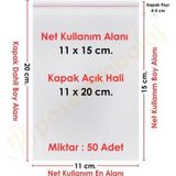 11x15+5 cm.(11x20) 50 Adet Şeffaf Bantlı Yapışkanlı OPP Poşet