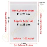 11X20+5 Cm. (11X25) 100 Adet - Şeffaf Bantlı Yapışkanlı Opp Jelatin Poşet