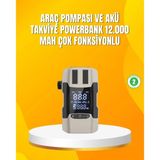 12.000 Mah Akü Takviye Powerbank Dahili Hava Dijital Ekranlı