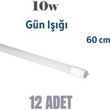 12 Adet 10 Watt 60 cm LED Floresan Plastik Gün Işığı