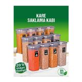 12 Adet 24 Parça 1,7 Litre Jumbo Boy Kare Erzak Saklama Kabı Seti Baharatlık 20 Etiket Hediyeli