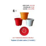 12 Adet 3 Renkli Plastik Saksı (10.5 CM.LİK) Alt Tabaksız