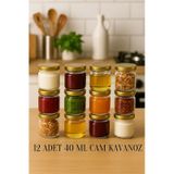 12 Adet 40 Ml Siyah Metal Kapaklı Şeffaf Numune Mama Ek Gıda Şekerleme Reçellik Küçük Cam Kavanoz Gold