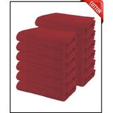 12 Adet Büyük Boy Pamuklu 50X90CM, Fitness Havlusu , Spor Havlusu , Kuaför Havlusu - 50 x 90 cm - Kırmızı