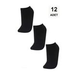 12 Adet Düz Kadın Patik Çorap - Siyah