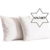 12 Adet Ekru Renk Pamuklu Yastık Kılıfı Kapaklı (50X70) - 50 x 70