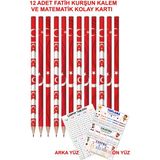 12 Adet Fatih Kurşun Kalem ve Matematik Kolay Kartı - TÜRK BAYRAKLI