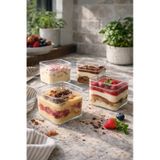 12 Adet Kapaklı Kare Tiramisu Cup 280 Cc Şeffaf Kapaklı Mika Plastik Kase Tatlı, Meze, Salata Sunum Kabı