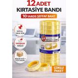 12 Adet Kırtasiye Bandı 10 Yards Şeffaf Bant Güçlü Yapışkan Ofis Okul Ev Kullanımı Küçük Bant Seti