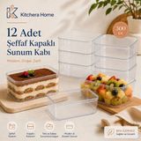 12 Adet Mika Tiramisu Cup 300 cc Şeffaf Kapaklı Porsiyonluk Tatlı Salata Kasesi | Kitchera Home